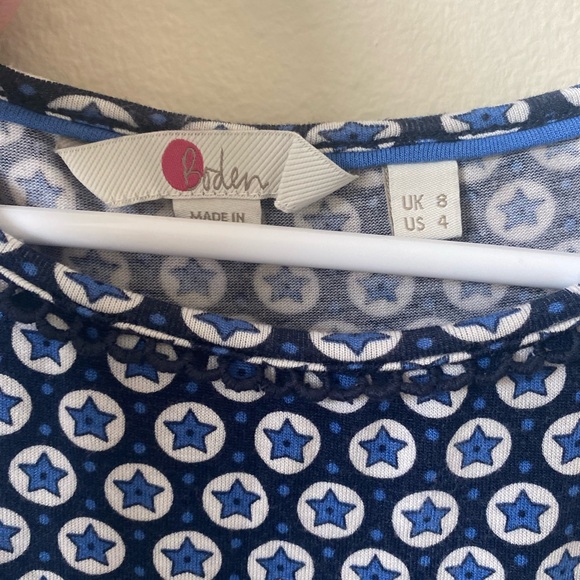 Boden Natasha Blue and White Star Pattern Top - Picture 7 of 8
